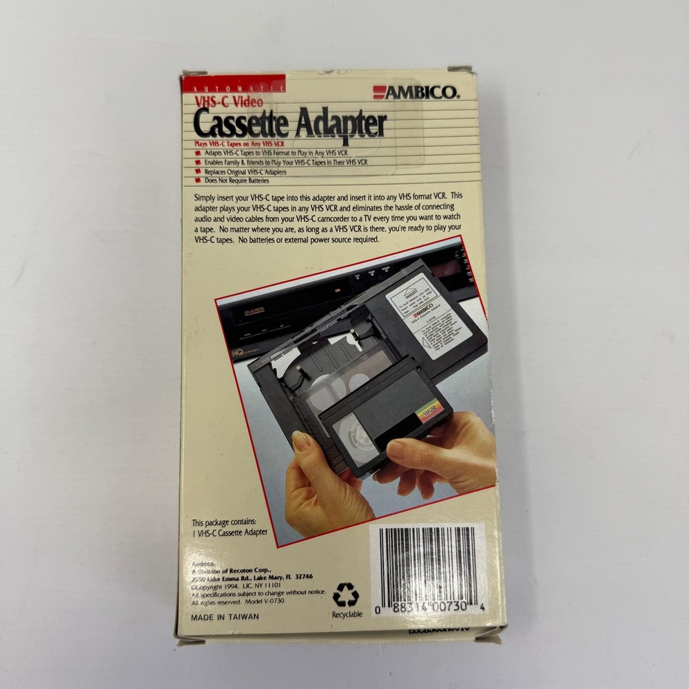 Ambico Y-0730 VHS-C Cassette Adapter for VHS VCR Camcorder Tape Converter Player